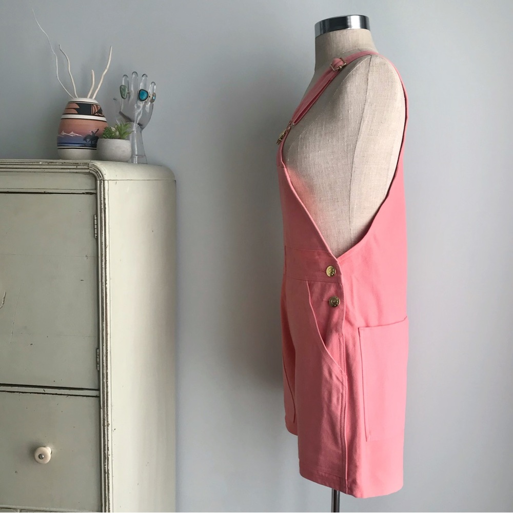 BIG BUD PRESS Flamingo Pink Denim Overall Shorts NWOT Shortalls XXS - Picture 7 of 16
